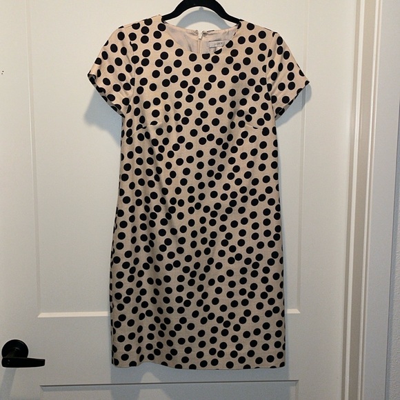 J.Crew 100% Cotton Cream & Black Polka Dot Shift Dress, Hidden Zipper Size 0 - Picture 1 of 6